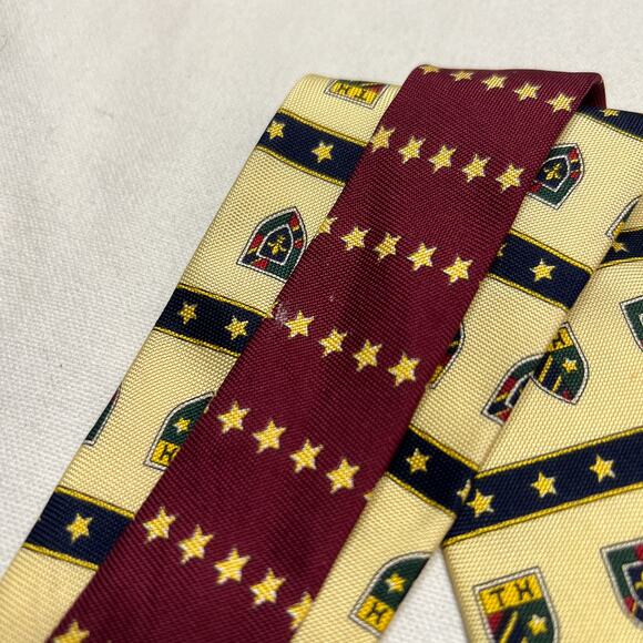 Tommy Hilfiger Crest Print Tie Fluer Di Lis Star Print Silk Multicolor Formal - Picture 4 of 8